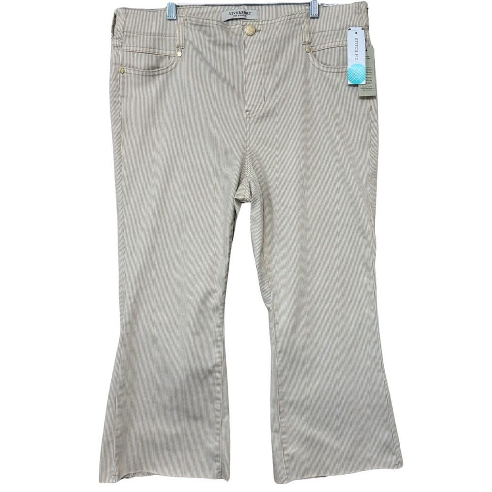 Liverpool Los Angeles THE GIA GLIDER CROP Pants Size 14W Cappuccino Stripe NEW